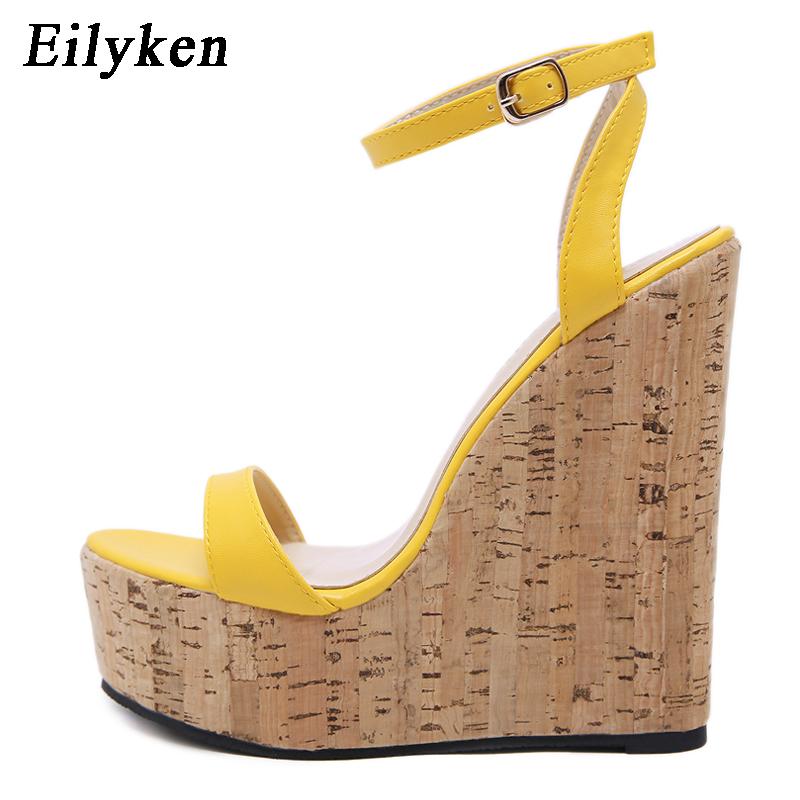 Fashion Eilyken Open Toe Ankle Strap Platform Wedges Women Sandals Super High Cover Heel Gladiator Buckle Ladies Summer Shoes