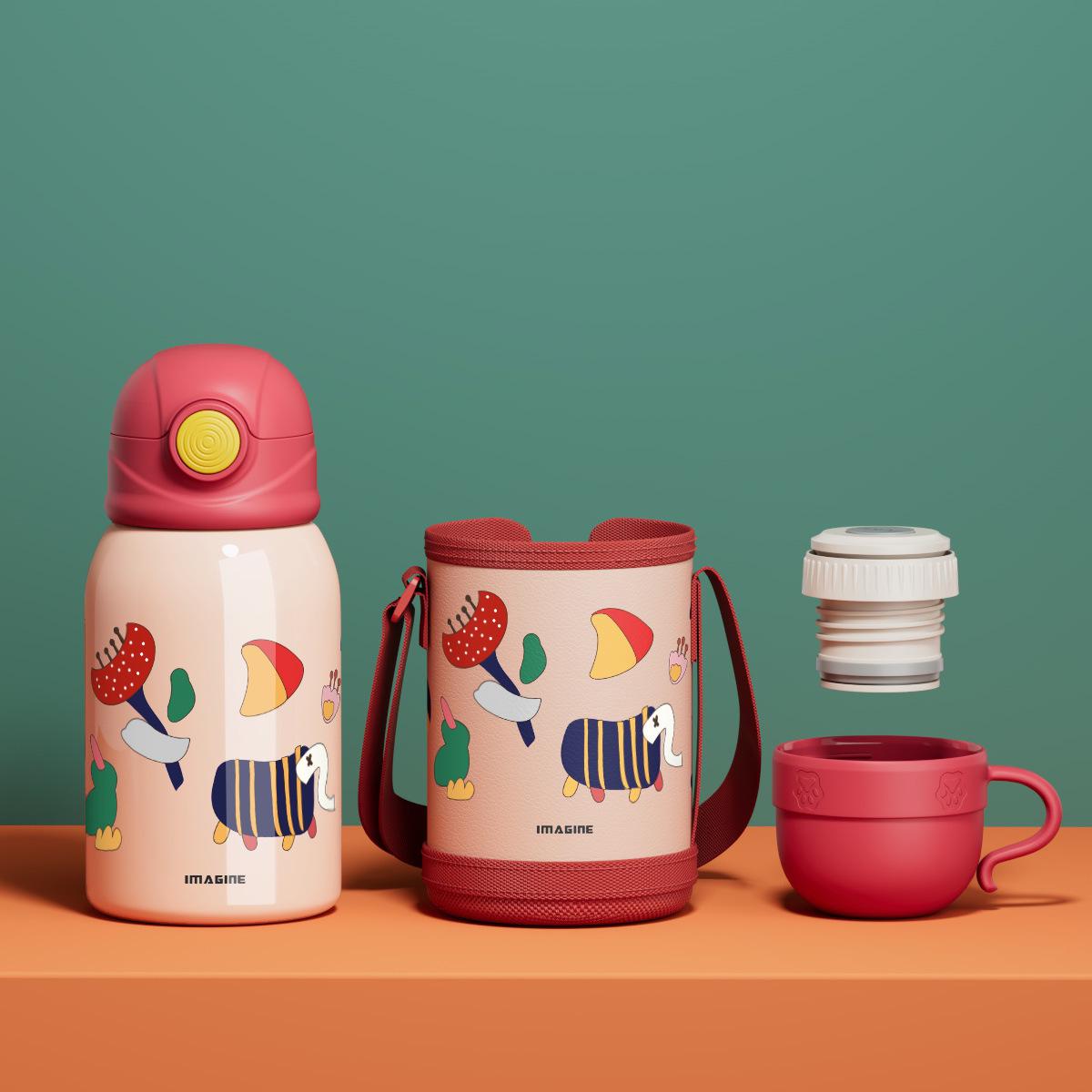 

Детская термокружка из нержавеющей стали с трубочкой - Детская обучающая кружка для детского сада 401-500ml розовый