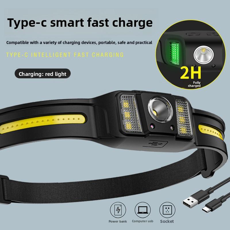 Outdoor Intelligent Sensor Headlight Long Battery Life Silicone Headlight Light Strong Light Super Bright Headlight