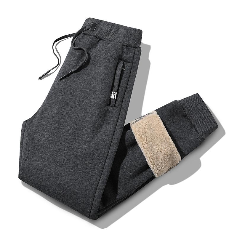 Men's Plus Size Loose-Fit Trousers with Fleece Lining Thickened Warm-Weather Casual Trousers Shearling-Lined Cuffed Sweatpants