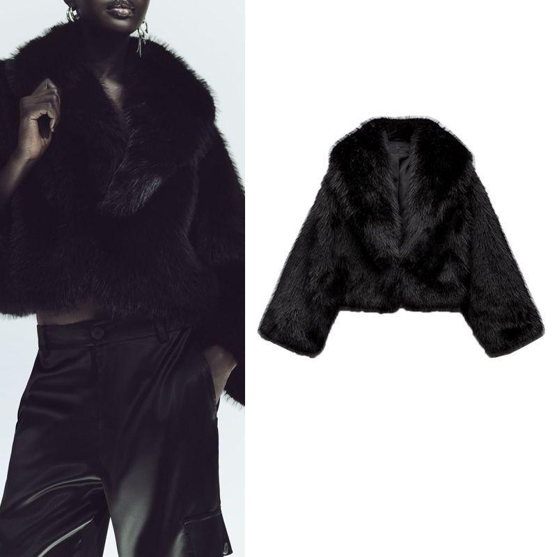 Fall and Winter New Arrival Elegant Lapel Long Sleeves Heattech Artificial Fur Effect Short Jacket 6318260