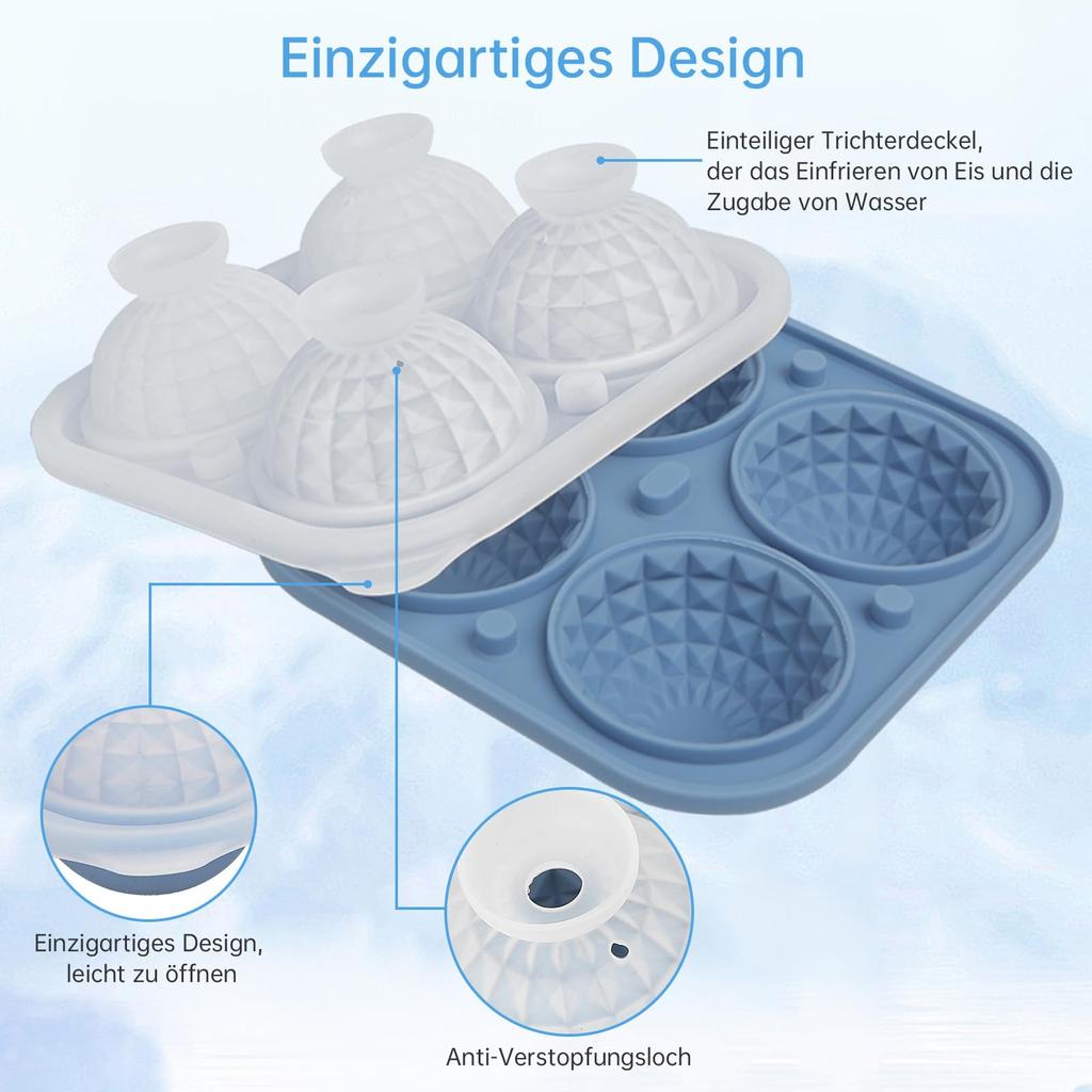 Silicone Ice Cube Tra 4-Compartment Ice Cube Tray with Lid Foldable Leak-Proof Ice Cube Tray with Funnel BPA-Free Ice Cube Tray