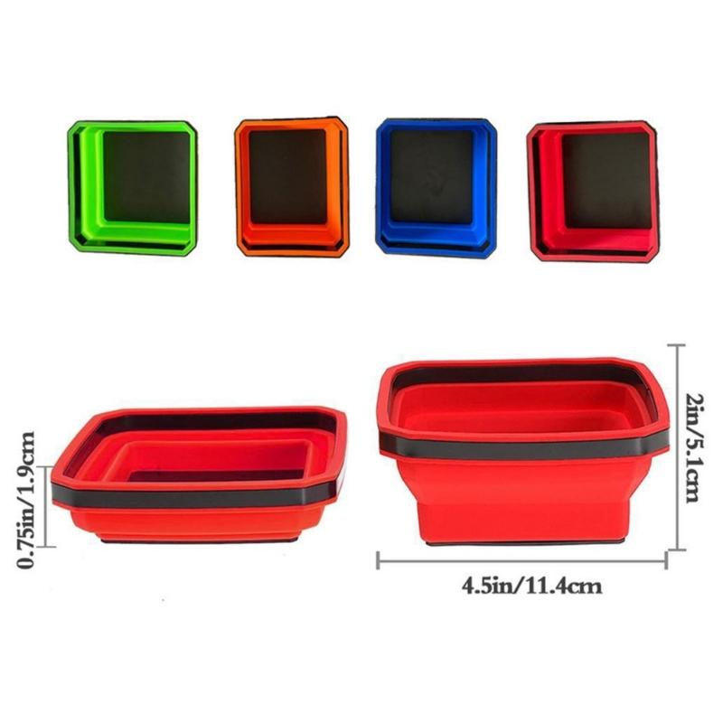 Compact Silicone Collapsible Magnetic Parts Organizer Trays Foldable Portable for Space Efficient Tool Organization 4pcs