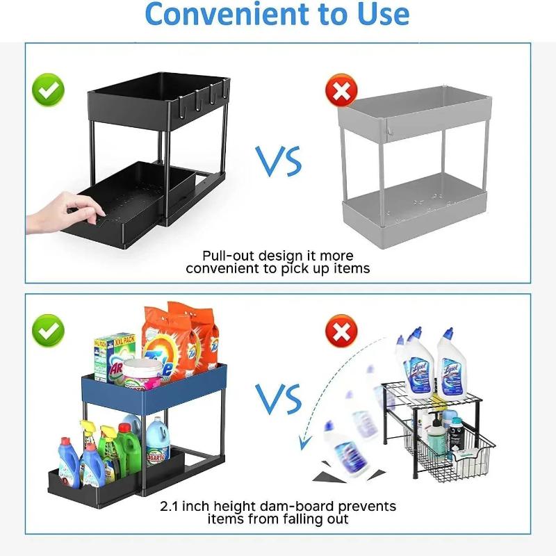 New Two-level Pull-down Sink Shelving Sliding Cabinet Basket Shelving Storage Shelf Hanging Cup Bathroom Kitchen Shelving