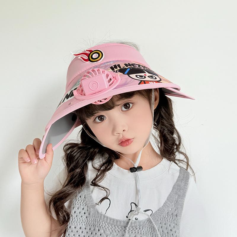 Children's Sun Protection Hat with Fan Boy Summer Outdoor Sky Top Hat Girl Retractable Large Hat Brim Sun Hat