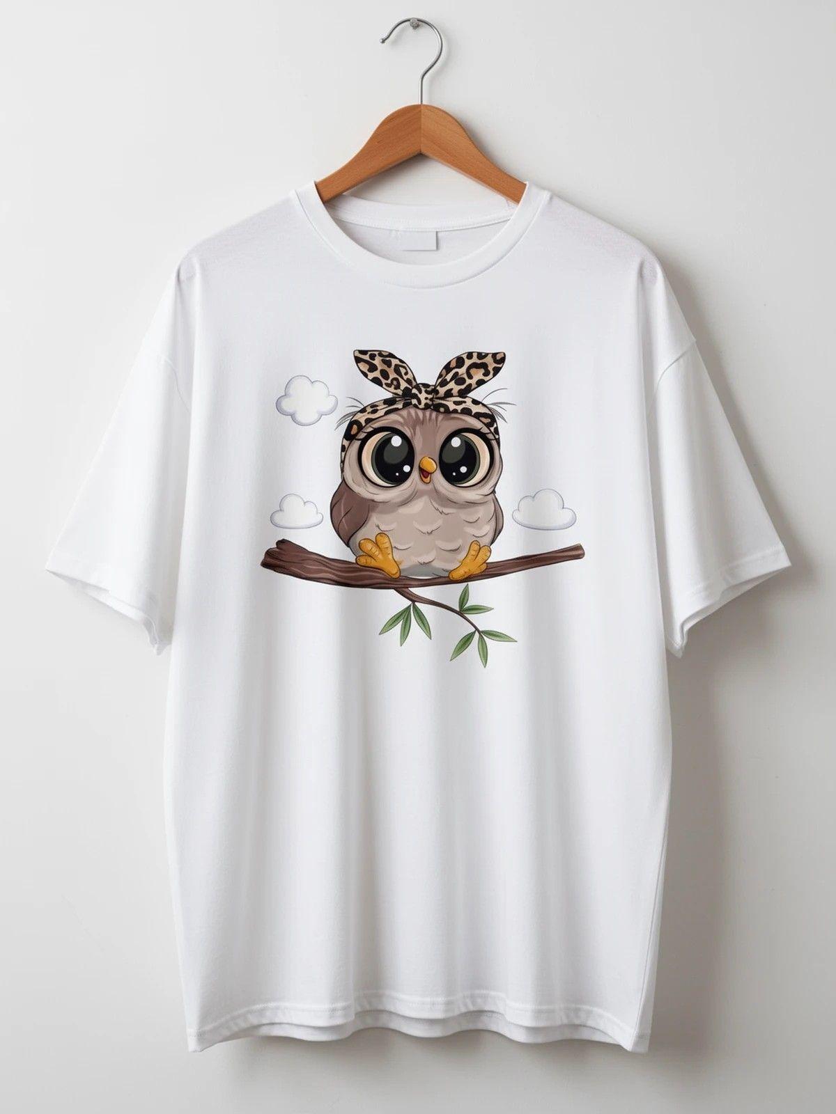 Fashion T-shirt Cute Owl Graphic Printed Female T Shirt Casual Harajuku Crew Neck Ladies Tops S