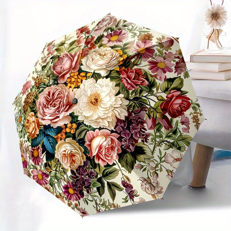 Vintage Bouquet Themed Eight Rib Automatic Folding Umbrella Is Suitable for Both Men and Women, Making It A Perfect Christmas and Valentine'
