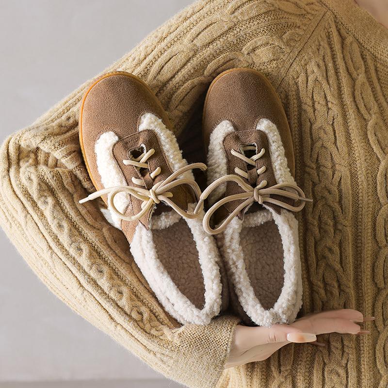 Fashion 2025 New Winter Women Ballet Pumps Loafers Shoes for Women Round Toe Chunky Heel Shoes Retro Low Heel Keep Warm Ladies Shoes