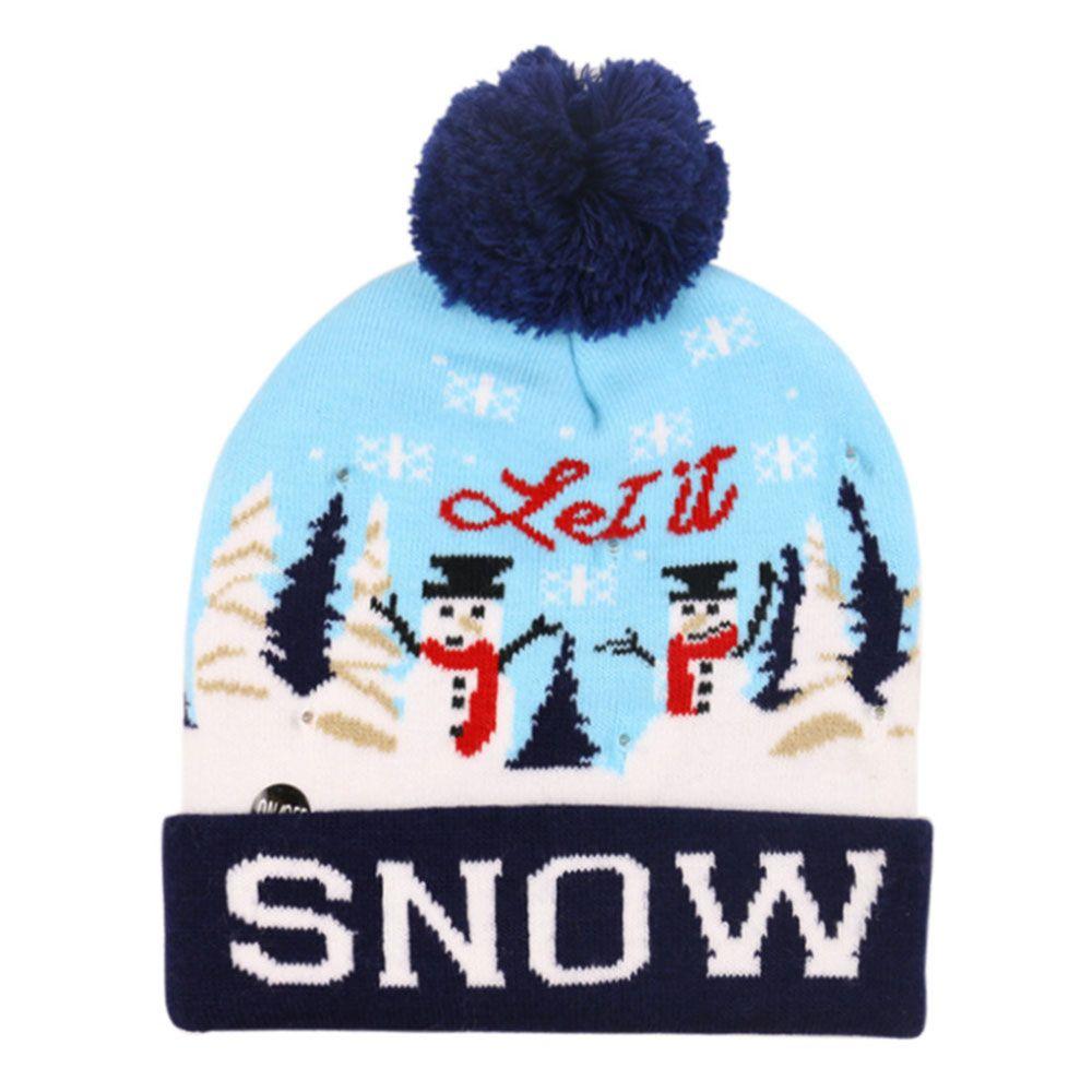 

For Aldult Kids Cartoon Snowman Sweater Beanie LED Hat Knitted Cap Christmas Hat 2