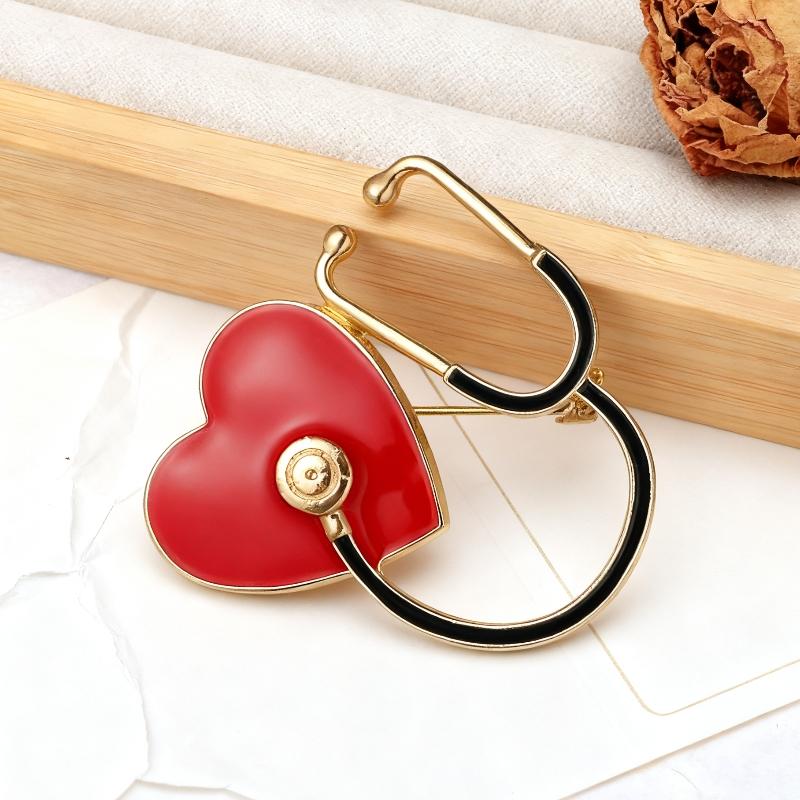 New Creative Stethoscope Enamel Clothing Pins for Women Red Heart Black Tube Women's Brooches Fashion Jewelry Suit Accessories