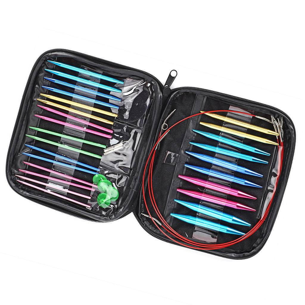 1 Set Ace de Tricotat Circulare Interșanjabile 13 Mărimi 3.0mm‑10mm cu Etui