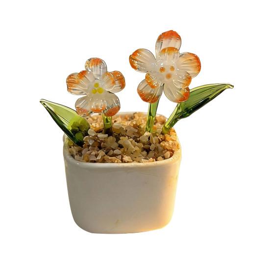 Миниатюрная стеклянная фигурка цветка Ручная выдувка Мини-букет цветов в горшке Коллекционный цветущий цветочный орнамент для дома Настольный декор A