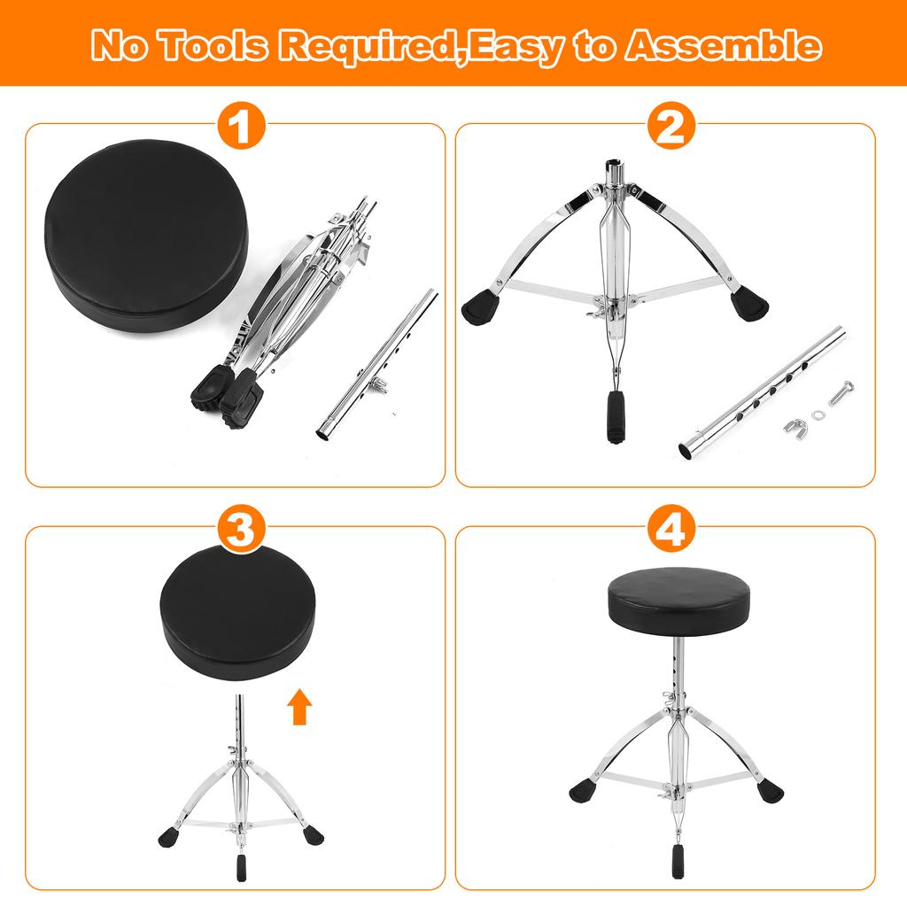 AROMA Universal Drum Throne Round Padded Drum Seat Stool Double braced Stainless Steel Legs Anti slip 5 Levels