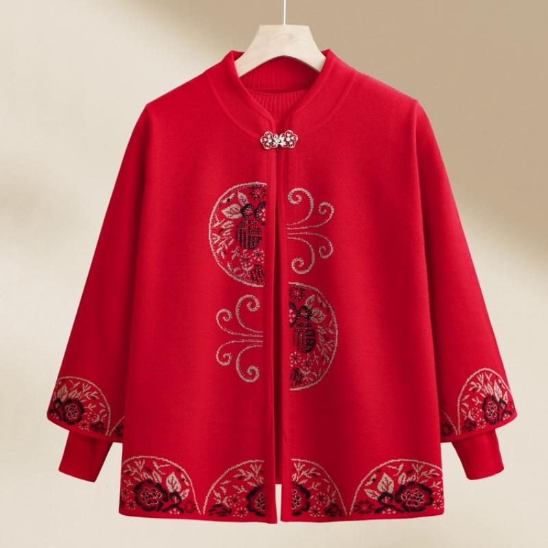 

Пожилая женщина среднего возраста весенне-осеннее пальто женское для мамы топ-двойка праздничная бабушка короткий повседневный вязаный свитер маленький человек XL (recommended within 55kg)