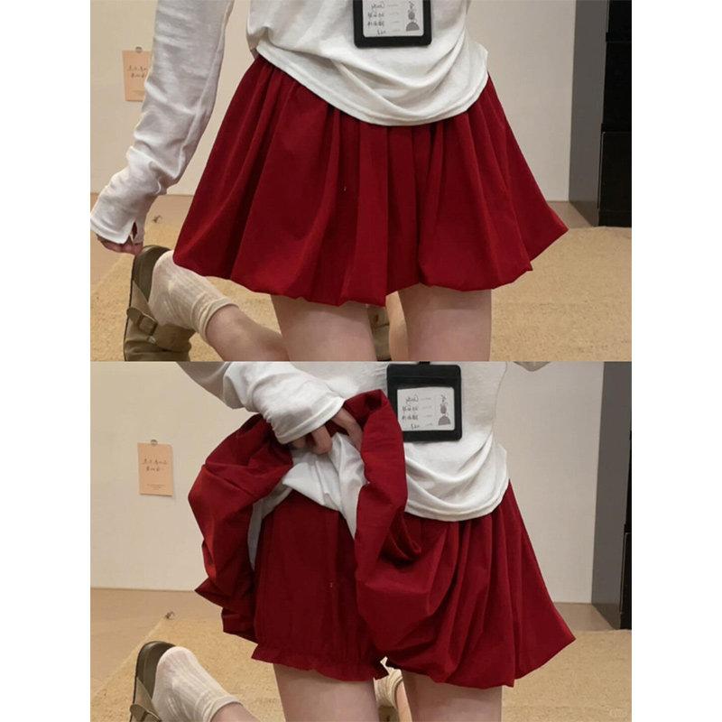 Aufgeblasster Rock Damen Sommer Hohe Taille Schlankmachend A-Linie Kuchen Kurzer Rock Kürbis Hose Halber Körper Rock