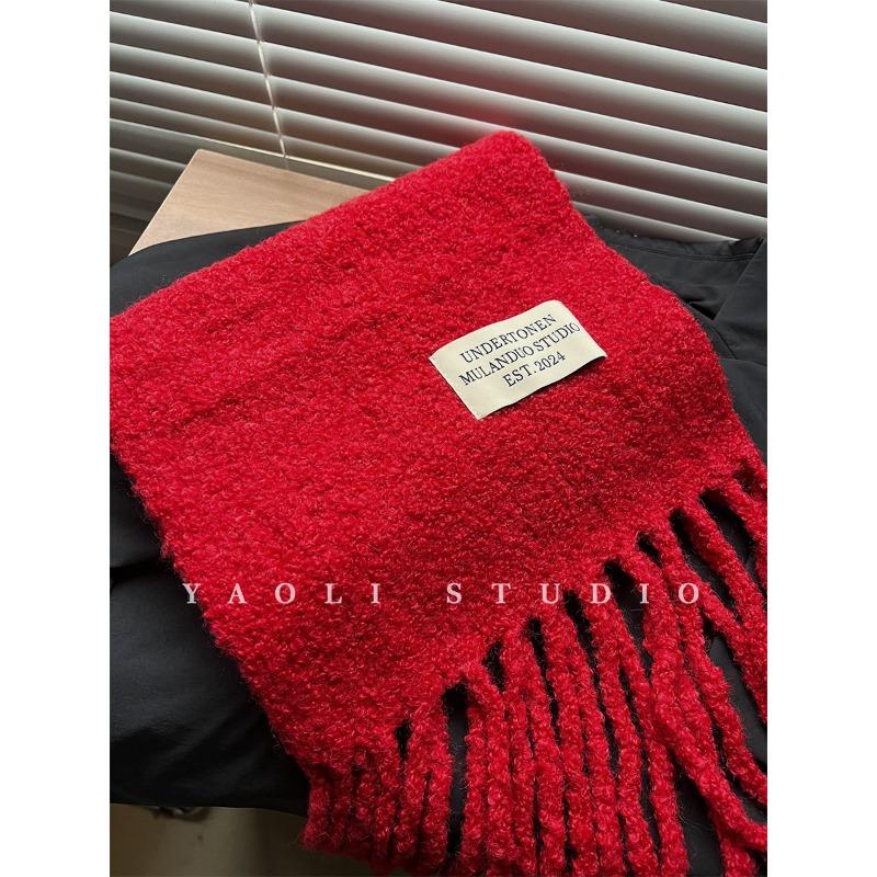 New Year Red Atmosphere Fringed Scarf for Women Warm and Cold-proof Shawl Scarf for Autumn and Winter