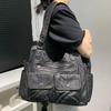 Women'S Soft Leather Washed Locomotive Bag Large Capacity Multi-Pocket Trendy Shoulder Bag