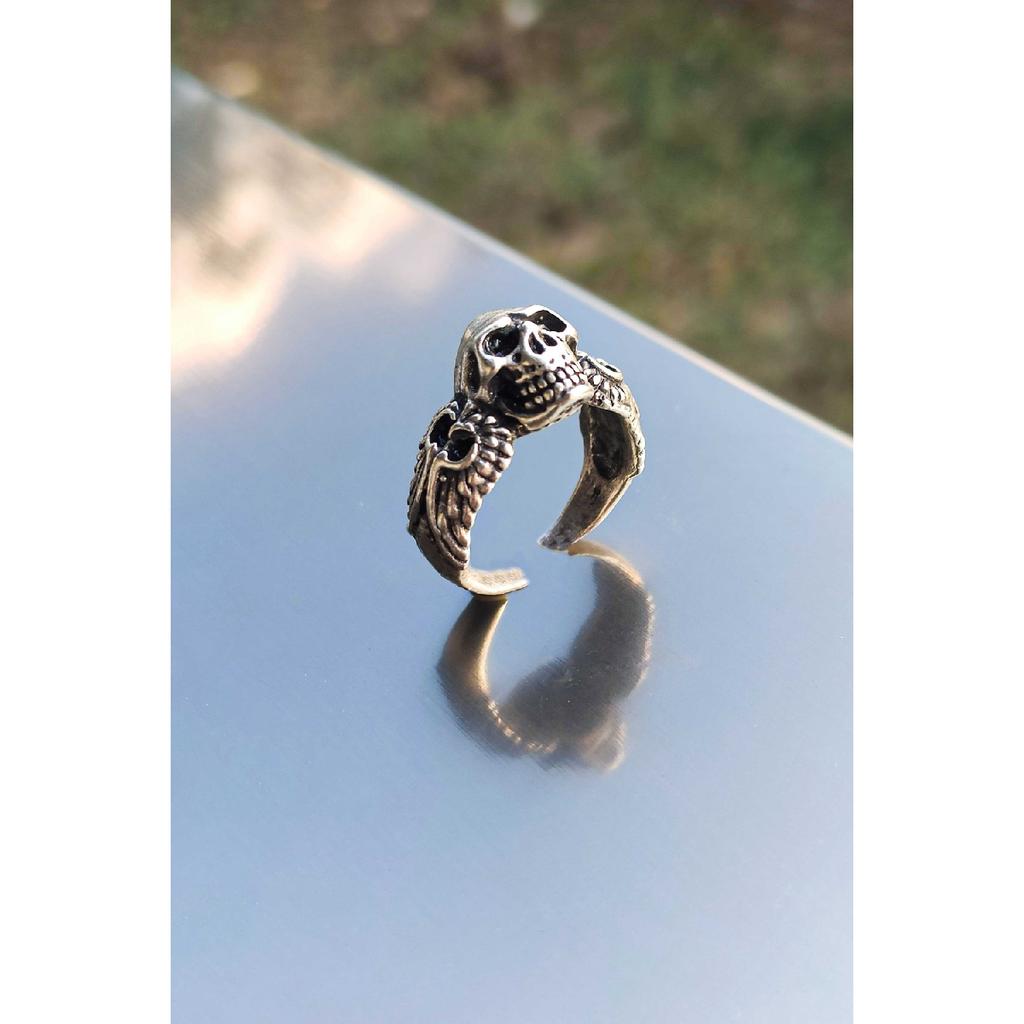 Totenkopf-Skelett-schwarzer verstellbarer Ring