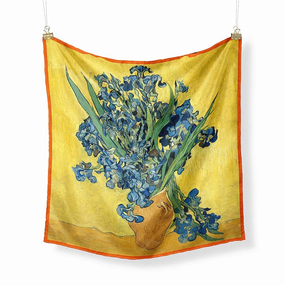Oil Painting Twill Silk Scarf Women Bandana Foulard Female Headbands Neck Kerchief Fashion Print Square Scarves