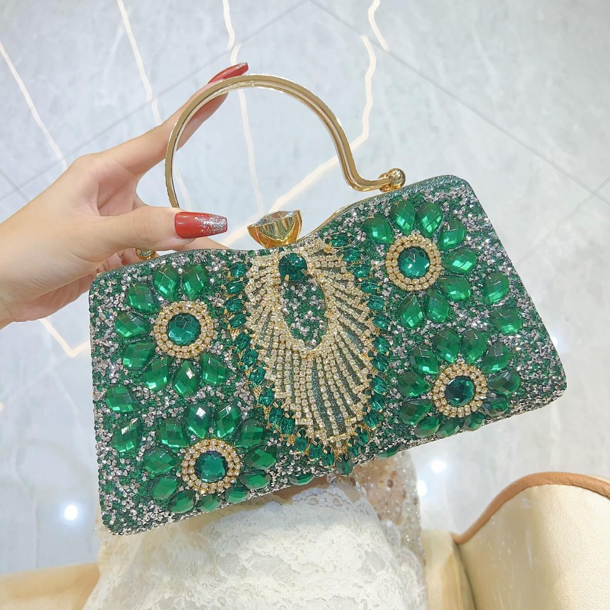 Женская вечерняя сумка кроссбоди, усыпанная бриллиантами - Блестящая одноплечевая сумочка для банкетов и светских мероприятий зелёный