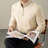 Men's Cashmere Silk Stand Collar Zipper Hoodie - Warm Solid Color Base Layer for Autumn/Winter 2025