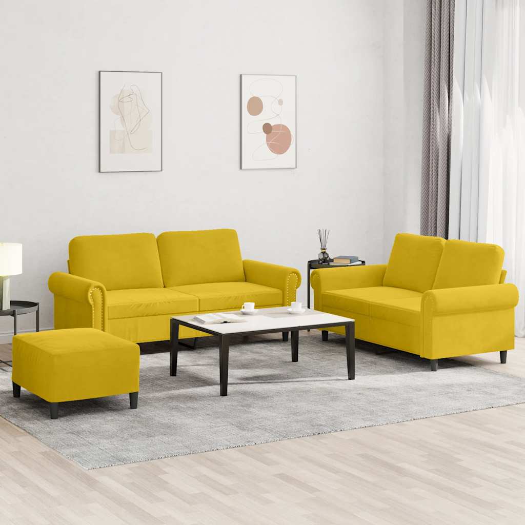 Vidaxl 3-Piece Lounge Set, Upholstered In Velvet, Yellow