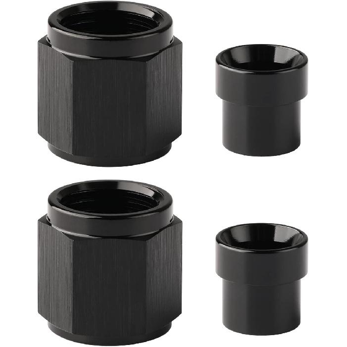 6AN Hardline Tube Nut and Sleeve Fitting Adapter for 3/8" Hard Line Aluminum Black, 2 Sets