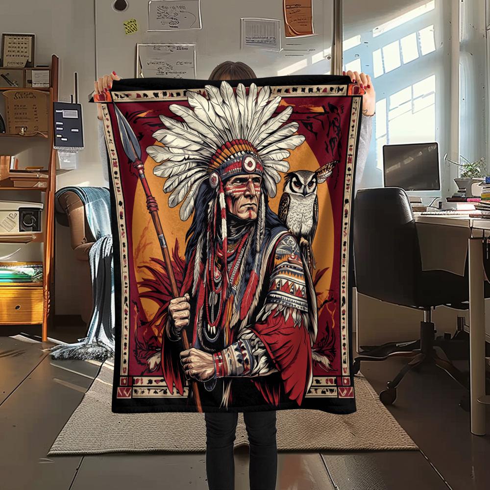 Native Americans and Animals  Print Flannel Blanket, High Quality Comfortable for All Seasons, Home Decor, Warmth and Comfort
