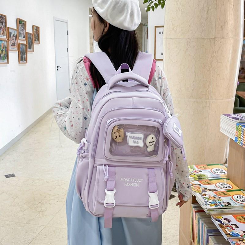 Large Capacity Schoolbag Junior High School Girls High School Students High Value Cute Backpack Spine Protection Schoolbag Backpack Women