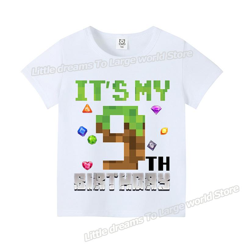 Miner Crafting Number T-shirt Pixels 1-9 Birthday Party Supplies Short Sleeve Tee Boys Girls Summer Clothing Simple Base Tshirt
