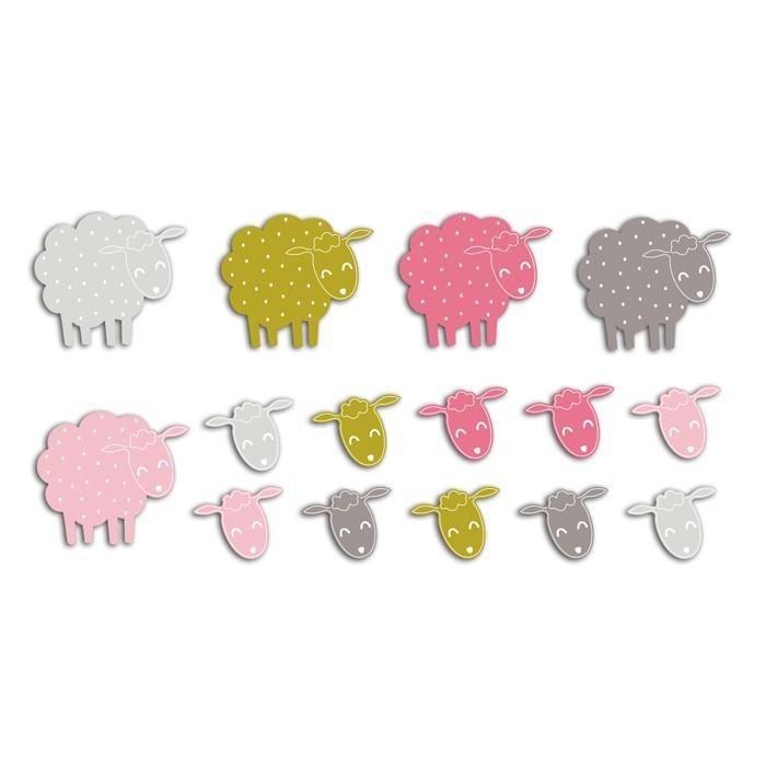 20 Die-cut Shapes Pink-green Taupe Sheep