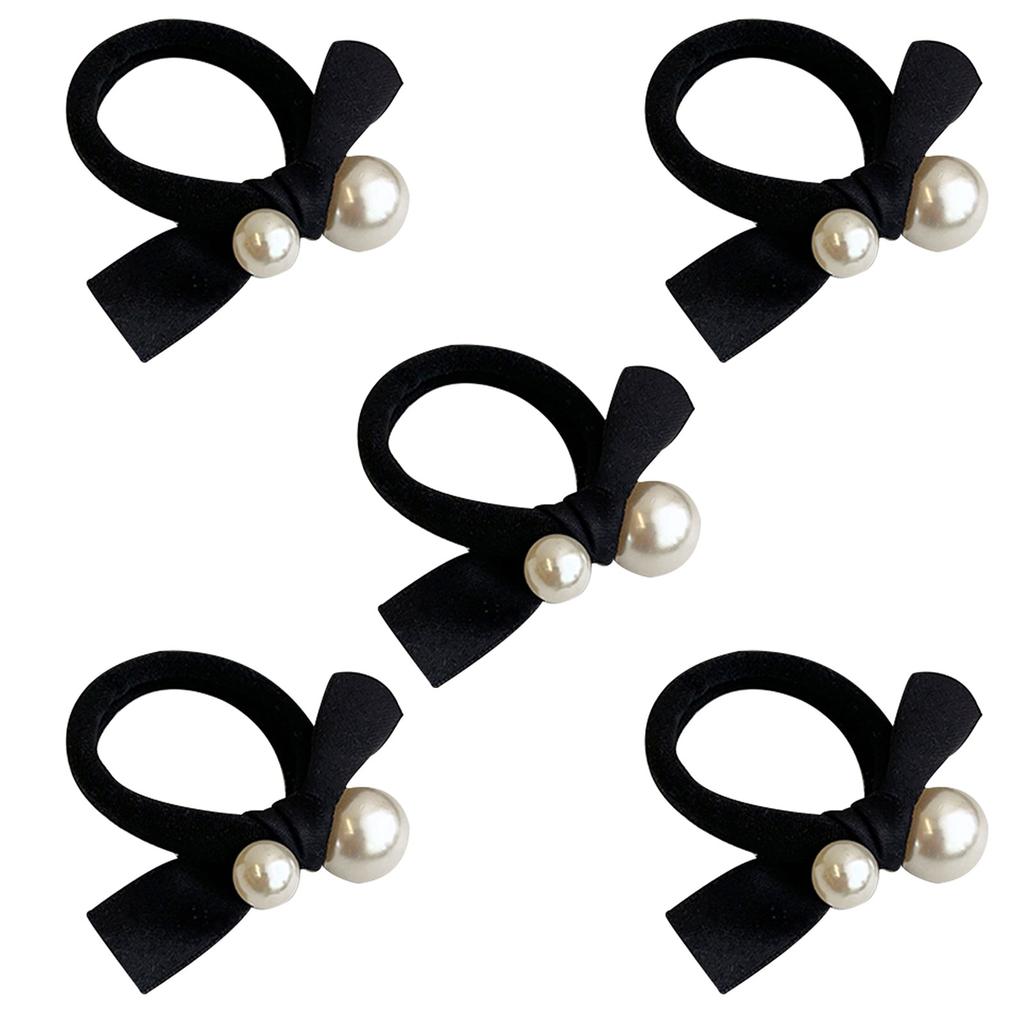 Pack Of 5 Elastic Hair Tie Set With Artificial Pearl Design For Women Girl NonSlip Hairband Hair Rope for Everyday Wear