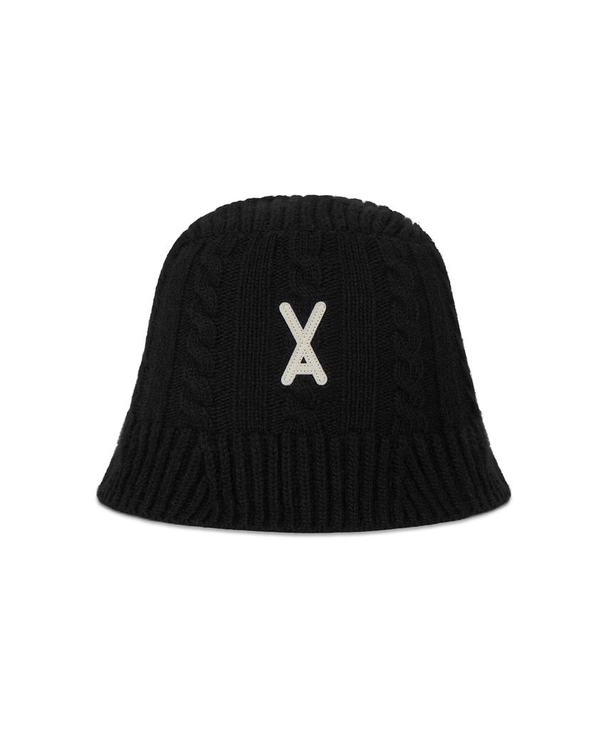 Bajal Va Applique Cable Knit Bucket Hat Black