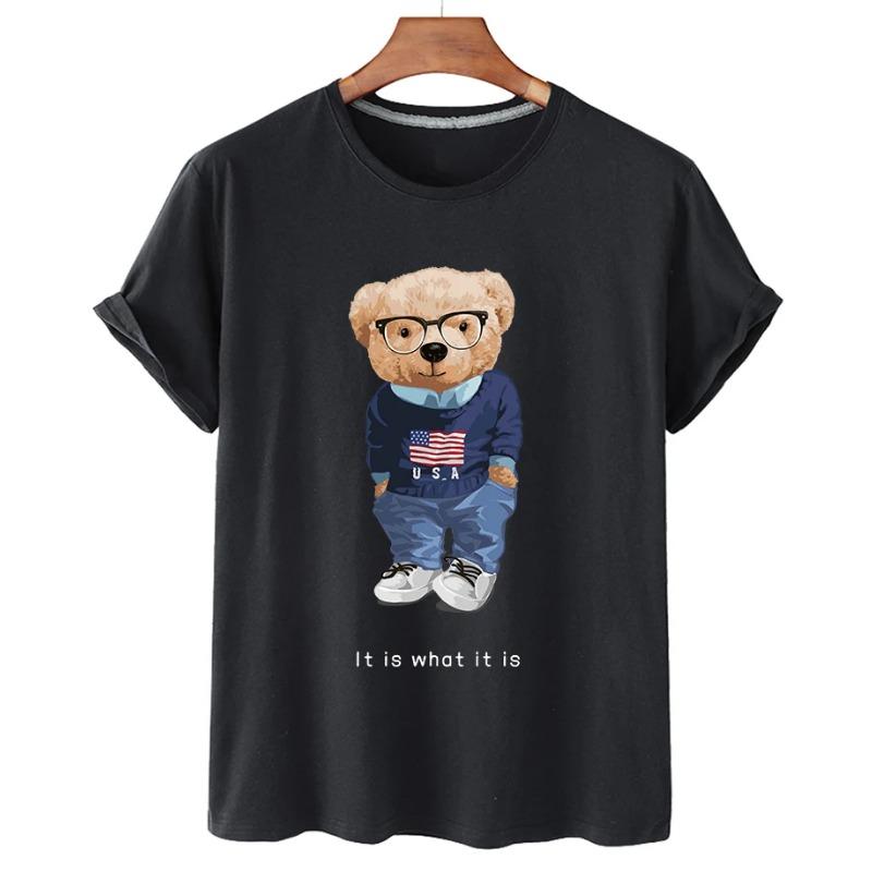 Funny Bear Print Tshirt Women Fashion Cartoon Harajuku Casual T-shirt Female Summer Short Sleeved Top Tees Unisex T Shirt