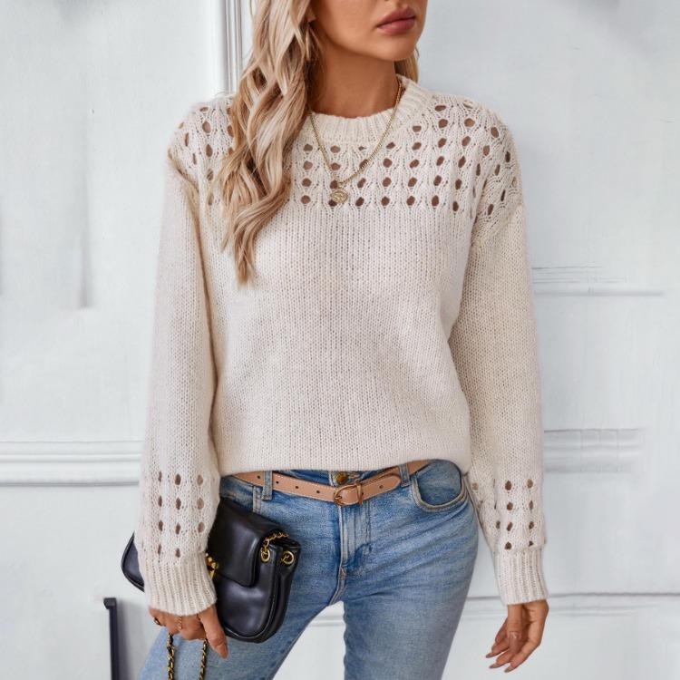 Vintage Autumn Winter Loose Knitwear Sweater Long Sleeve Solid Color Cardigan O Neck Top