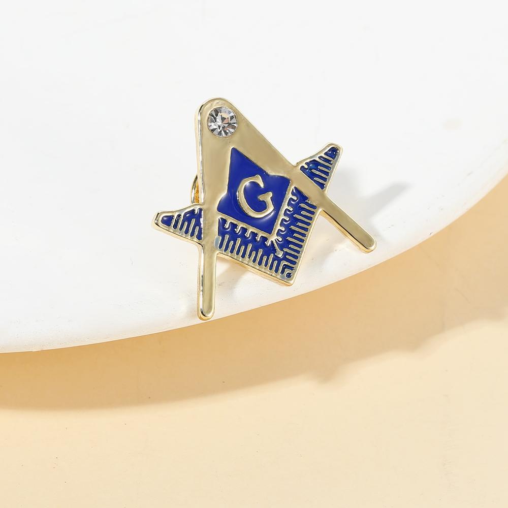 Cheep Square & Compass Masonic Crystal Brooches Blue Freemason Emblem Enamel Pins