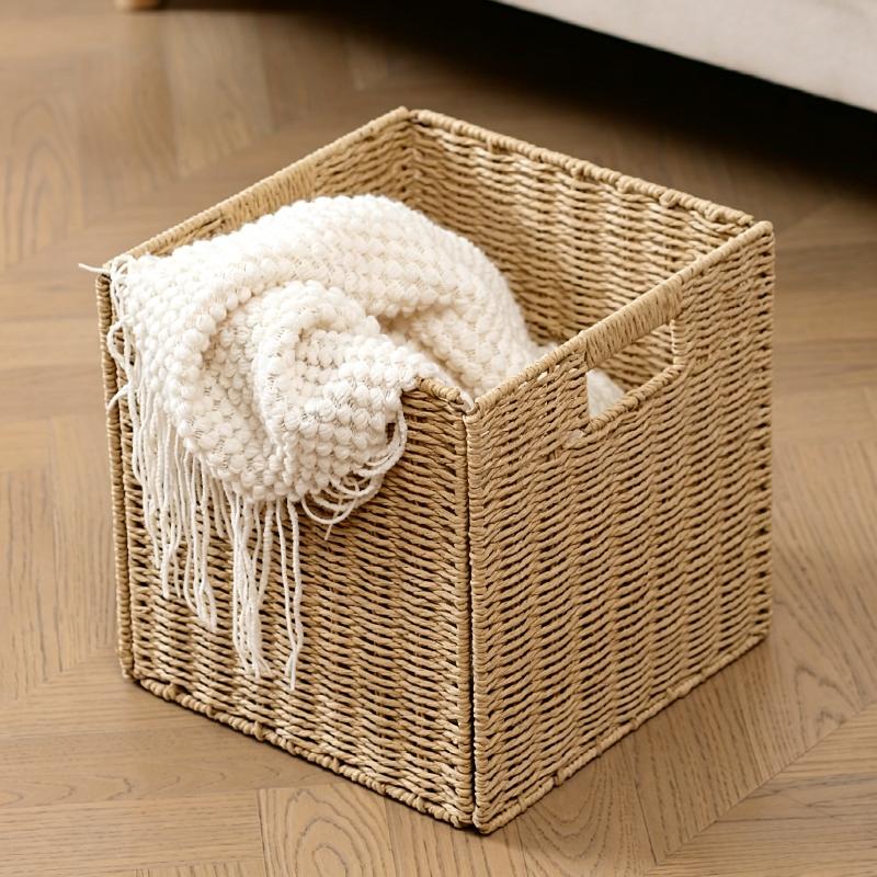Hand-Woven Imitation Rattan Storage Box Foldable Dirty Clothes Underwear Storage Basket Office Desktop Sundries Container