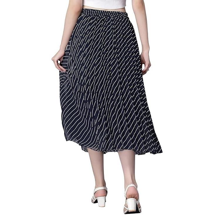Blue Lahriya Printed Midi Pleated Skirt Set Indian Women Casual Wear Skirt Dress