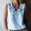 Women's Sleeveless V-Neck Ruffle Trim Blouse Casual Color Top for Summer