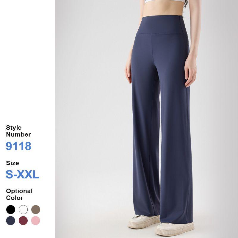 

High Waisted Straight Leg Yoga Pants High Waist Solid Straight Yoga Trousers Regular-Cyan S