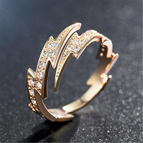 Hong Kong-Style 18K Rose Gold-Plated Lightning Ring for Women - Trendy Statement Piece