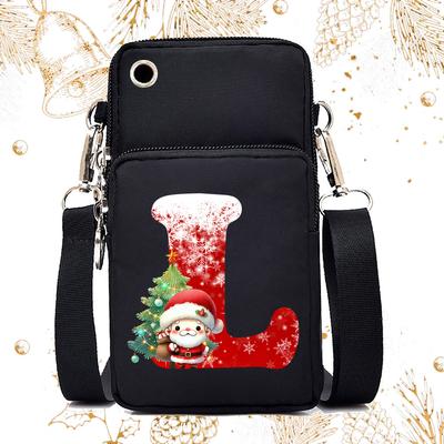 New Mobile Phone Bag Women's Christmas Alphabet Printed Letters Christmas Black Messenger Bag Vertical