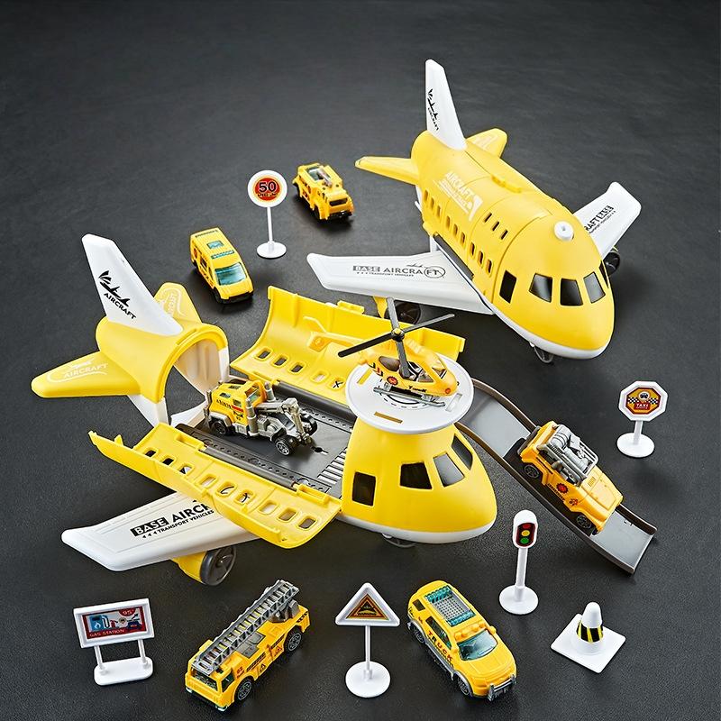 1 Set Christmas Gift Children'S Airplane Car Toy Inertial Airplane Model With 6 Road Signs Random 3 Cars And 1 Helicopter