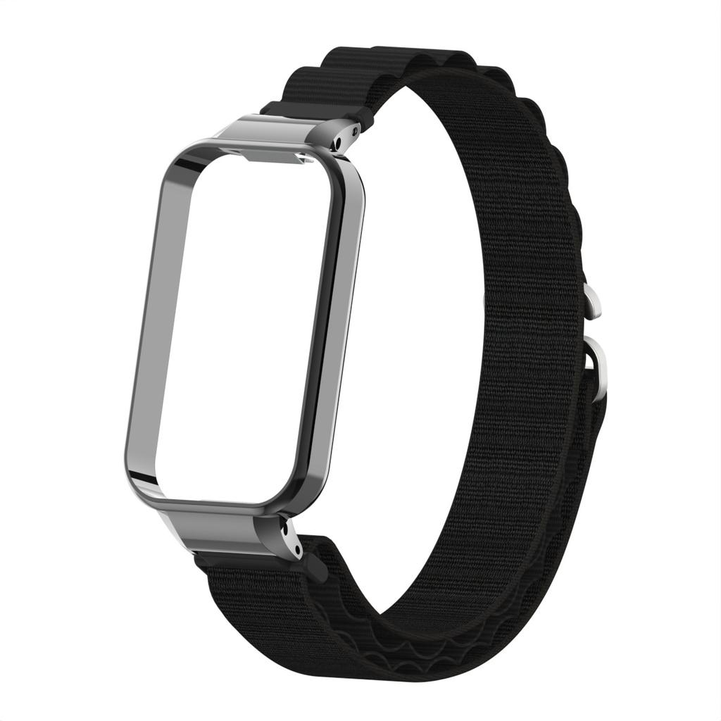 2in1 Set Nylon Loop Strap and Metal Watch Case Suit For Redmi Watch Band3 Band2/Xiaomi Mi band 9 Active/8 Active Alpine Loop Wave Strap and Watch Case