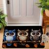 Rustic Wooden Board Owl Welcome Doormat Non Slip Front Door Mat, Cute Forest Bird Leaf Pattern Entry Rug for Home Decor