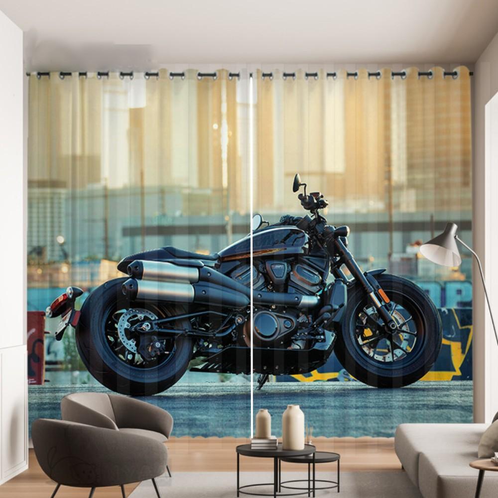 2 Panel Cool Motorcycle Print Curtain for Bedroom Studio Living Room Window Curtain for Floor-to-ceiling Window Cortinas Drapes