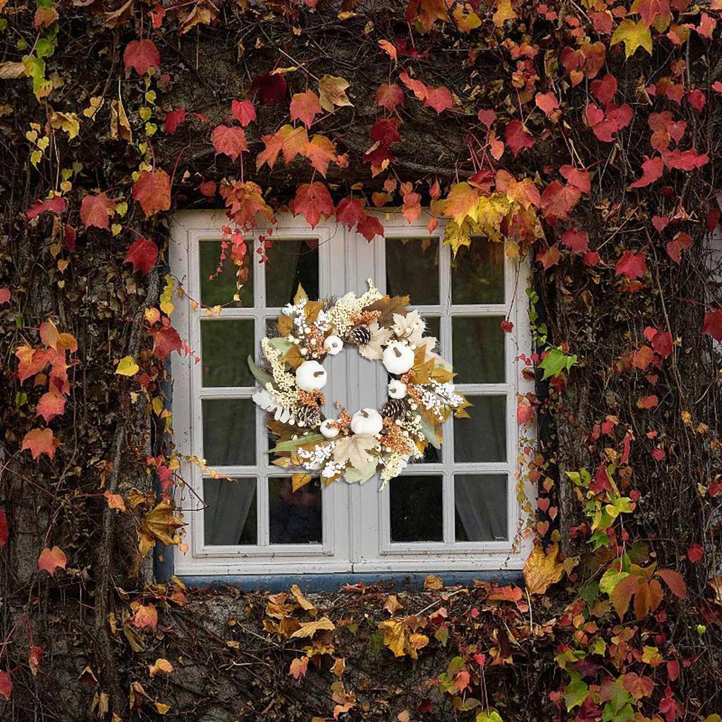 1PC Thanksgiving Wreath Artificial Pinecone Berry Pumpkin Maple Leaf Wreaths Wall Hanging Garland Autumn Farmhouse Decoration