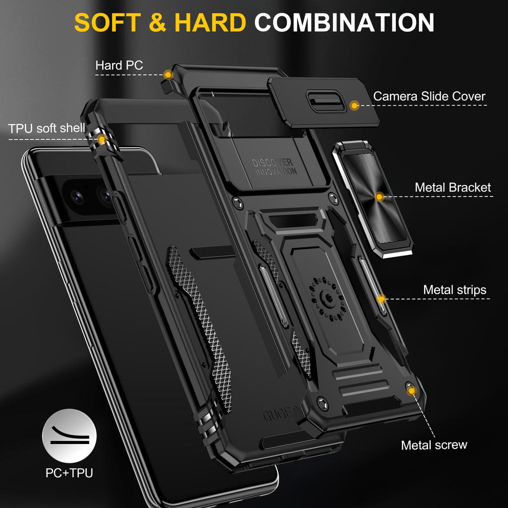 For Google Pixel 8 Pro Armor Series Kickstand Phone Case Slide Camera Protection PC+TPU Cover