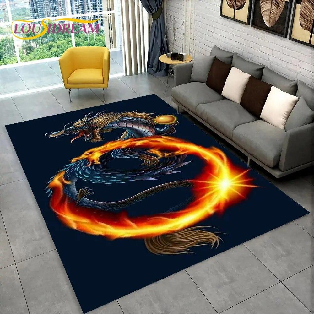 Kreslený Vzor Draka Velký Oblastní Koberec, Koberec pro Obývací Pokoj Ložnici Pohovku Rohožka Kuchyňská Dekorace, Dětská Hrací Protiskluzová Podlahová Podložka