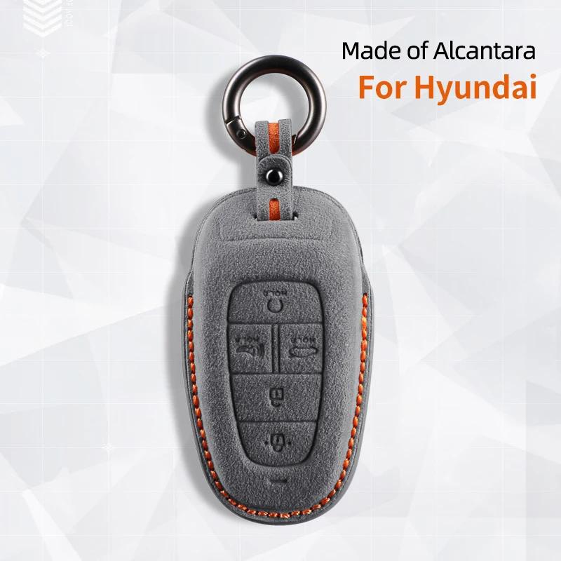 For Hyundai Tucson Nx4 Sonata Grandeur Santa Fe Solaris Sonata Alcantara Car Key Case Cover Keychain Shell